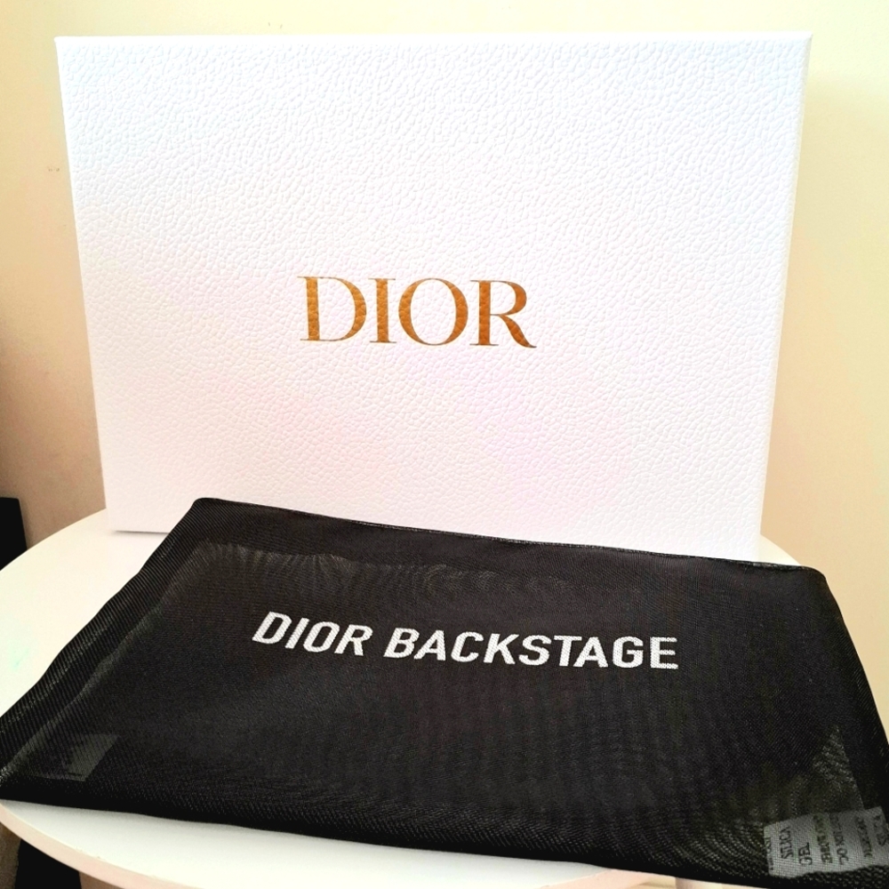 New 💕Dior Beauty Backstage Black Mesh Cosmetic Travel Bag VIP with Gift Box Set